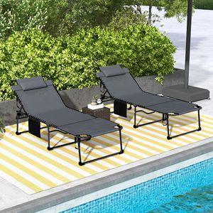 Sdraio Grigie a 5 Livelli con Foro per la Lettura e Tasca Laterale per Piscina e Hotel - Reclinabili Ergonomici per il Massimo Relax - Product Image 2