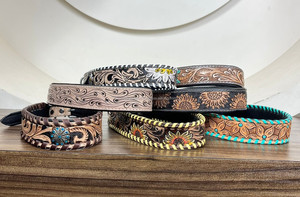 OEM Customizable Hot Selling Luxury Hand <b>Tooled</b> <b>Leather</b> Concho Dog Collars Adjustable Cow <b>Leather</b> Heavy Duty Padded Pet Collars - Product Image 4