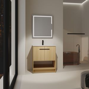 Mobile Bagno Freestanding da 30 Pollici con Lavabo in Ceramica, 2 Ante con Chiusura Ammortizzata, Mobile in Compensato - Mobili Bagno - Product Image 3