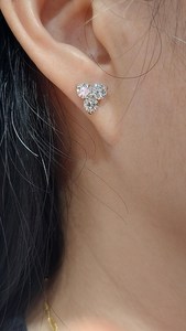 Modern Style Moissanite Round Cut Three Stone <b>Stud</b> <b>Earrings</b> For Women's 925 <b>Silver</b> Fine Trendy Party Jewelry For Wedding Charms - Product Image 5