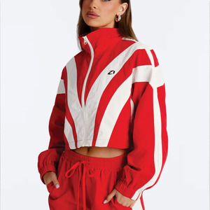 Ensemble de jogging 2 pièces réfléchissant avec bordures, coupe oversize, en nylon Ripstop, comprenant une veste coupe-vent et un pantalon, survêtement léger pour femme avec sweat à capuche - Product Image 2