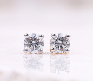 Round Cut Lab Diamond Stud <b>Earrings</b> 14K Gold Screw <b>Back</b> Classic Solitaire Luxury Jewelry OEM - Product Image 1
