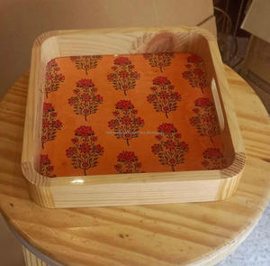 Plateau de service rectangulaire en bois d'acacia à motif feuille, design unique, avec corde, haute qualité, pour mariage, thème floral, Falak World - Product Image 3