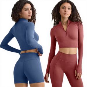 Ensemble de course d'été grande taille pour femme, respirant, séchage rapide, veste zippée, short de yoga, 2 pièces, coupe ajustée, motif sportif - Product Image 1