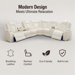 3-Piece White Reclining <b>Sofa</b> <b>Set</b>, Modern Breathable Leather Living Room Furniture with Recliner Seating for Hotel, Villa & Home - Product Image 1