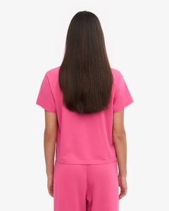 เสื้อยืดครอปทรงบ็อกซี่ คอกลม แขนสั้น สีชมพูบับเบิ้ลกัม ผ้าฝ้าย 100% เนื้อนุ่ม สวมใส่สบาย เหมาะกับทุกฤดูกาล - Product Image 4
