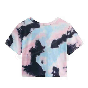 Top Corto Tie Dye para Mujer, Cuello Redondo, Manga Corta, Corte Holgado, Tejido Informal, 100% Algodón, Transpirable, Estilo Primavera-Verano - Product Image 2
