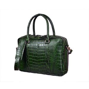 Maletín de Negocios para Viajes, Portátil, con Estampado de Cocodrilo, Cuero Genuino Verde, Hecho a Mano, Impermeable - Product Image 2