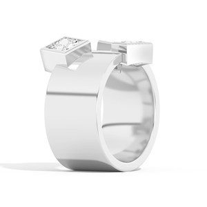 Anillos de Cigarro con Diamantes Cultivados en Laboratorio, Corte Princesa, Engastados en Bisel, Oro Sólido de 14K y 18K, Bandas Geométricas de 10 mm de Ancho, Precio de Fábrica, Venta al Por Mayor - Product Image 3