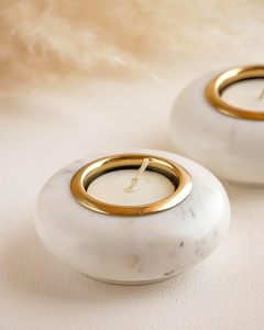 Marble Tealight <b>Candle</b> Holder <b>Set</b> Oval Shape Elegant White Marble Tealight Holders for Home Decor <b>Gifting</b> - Product Image 5