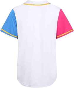 Camiseta de Béisbol Unisex, Color Blanco, Rosa y Azul, Manga Corta, Cuello en V, Cierre de Botones, Transpirable, 100% Poliéster, Ropa Deportiva para Adultos - Product Image 2