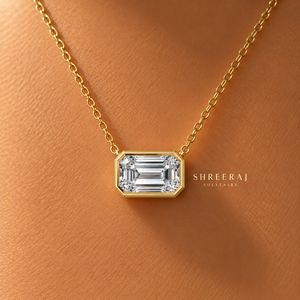 Collier en or massif 14 carats avec diamant de laboratoire taille émeraude, serti clos, 0,50-3,00 carats, DEF VVS, certifié IGI, pendentif de mariée ODM - Product Image 2