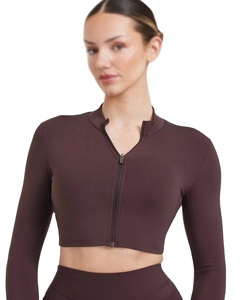 Venta al por mayor personalizado al aire libre Fitness Slim Fit gimnasio Top manga larga mujeres deportes Yoga cremallera completa chaqueta - Product Image 5