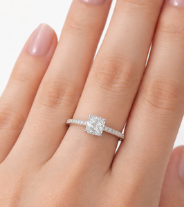 Anillo de Compromiso con Diamante Cultivado en Laboratorio con Corte Cojín Certificado por IGI, Engaste de Garras, Eternidad, Propuesta de Matrimonio, Oro Sólido de 14K/18K, Anillo con Halo Oculto - Product Image 6