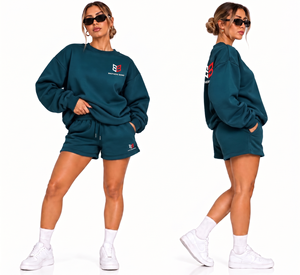 B.B INDUSTRY <b>Womens</b> Peach <b>Orange</b> Sweat <b>Shorts</b> Set Crewneck Sweatshirt Oversized Tracksuit Custom Logo Fleece Drop Shoulder - Product Image 4