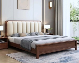 Modern Teak Wood King <b>Bed</b> <b>Frame</b> Solid Wood Upholstered Quilted Headboard Soft <b>Bed</b> Design Style - Product Image 3