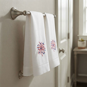 Wholesale Custom White <b>Linen</b> Guest Towel Embroidered Firework Machine Washable Hemstitch Tea Napkins Home Hotel Holidays - Product Image 3