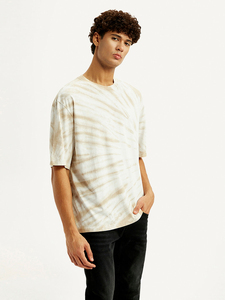 Camiseta de Manga Corta para Hombre, Estilo Tie-Dye, Cuello Redondo, Casual, a Rayas, Corte Regular, 100% Algodón, Tejido de Punto - Product Image 5