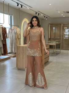 Full Stitched Floor-Length Party Wear Palazzo Suit Cosmos Sequence Embroidery Work Designer <b>Top</b> Butterfly <b>Net</b> Dupatta Quick Dry - Product Image 1