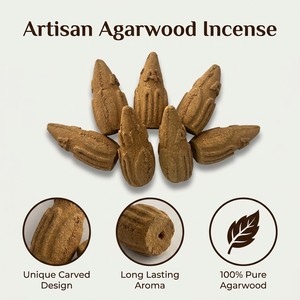 Artisan Organic Hand-made Eco-Friendly Agarwood <b>Cone</b> <b>Incense</b> 100% Pure Long Lasting Aroma Unique Carved Design - Product Image 5