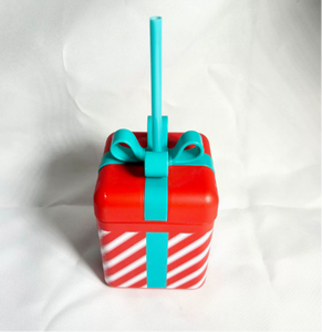 Botella de agua con caja de regalo a rayas rojas y pajita azul, vaso de plástico reutilizable para regalos. - Product Image 3