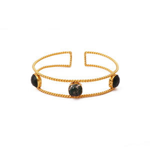 กำไลข้อมือมอสอาเกตแบบปรับได้ ดีไซน์เกลียวลวด ชุบทอง 18K ทำจากทองเหลืองประดับอัญมณี สำหรับผู้หญิง ของขวัญสำหรับเธอ - Product Image 1