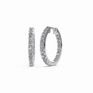 New Design Classic Round Cut <b>Diamond</b> Hoops <b>Earrings</b> in 18K White Gold <b>Diamond</b> <b>Earrings</b> for Women's from India - Product Image 1