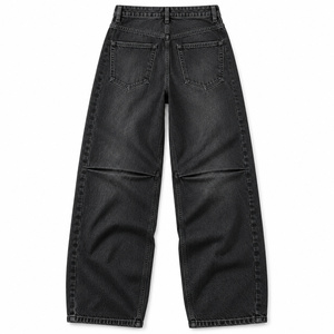 Jean en denim extensible taille haute ample et large pour femme, noir délavé, vente en gros ODM - Product Image 2
