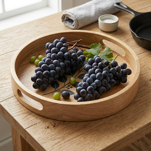 Bandeja de Servir Redonda de Madera de Acacia Ecológica con Asas, Plato de Madera Nórdico para Decoración de Cocina, Bandeja Minimalista para Café, Té o Otomanas - Product Image 5