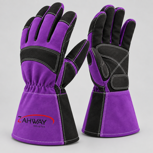 Gants de soudage les plus vendus, gants tactiques en cuir rouge et noir, longueur poignet, durables, pour usage extérieur et hivernal, gants de soudage - Product Image 2