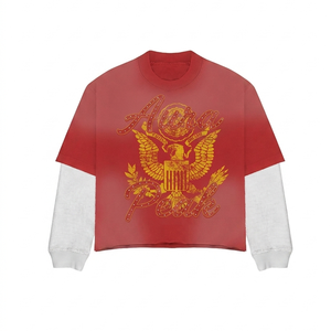 280 GSM Cotton Poly Red Double Layer Mesh Sleeve <b>Tshirt</b> Custom Puff Print Urban Wears Soft Logo Shirt - Product Image 3
