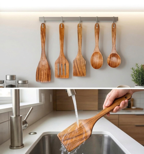 Ensemble d'ustensiles de cuisine en bois 4 pièces, cuillère, spatule, fourchette en bois naturel, outils de cuisine antiadhésifs, écologiques - Product Image 5