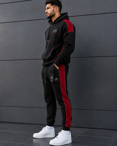 Ensemble de survêtement à capuche VIBE CRAFT pour homme, color block, vert olive et blanc, en coton, décontracté, pour l'automne, manches longues, pantalon à cordon de serrage - Product Image 4