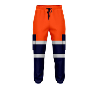 Pantalon de travail réfléchissant bleu marine pour homme, taille élastique avec cordon de serrage, tissu tricoté respirant de poids moyen, design à rayures latérales - Product Image 3
