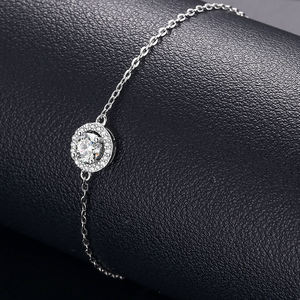 Pulsera clásica de cadena chapada en rodio de plata 925 con halo de diamantes redondos para mujer, joyería de boda - Product Image 2