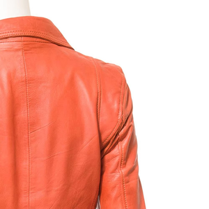 Blousons en cuir véritable satiné personnalisés pour femmes, respirants, avec poches décoratives, vente directe usine, tendance, marque de renom, collection automne - Product Image 5