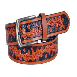 เข็มขัดหนังแท้สำหรับผู้ชายสลักลายดอกไม้แบบตะวันตกพร้อมหัวเข็มขัดโลหะเข็มขัดหนังแท้สลักด้วยมือ - Product Image 5