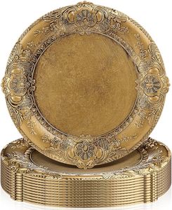 Assiette de présentation dorée gaufrée, vaisselle ronde haut de gamme pour la décoration d'événements de mariage de luxe - Product Image 1