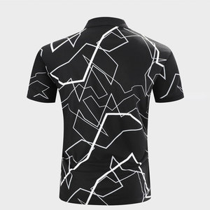 <b>Men's</b> <b>Black</b> Geometric Pattern Short Sleeve Polo Shirt Slim Fit Knitted Polyester Casual Wear - Product Image 1