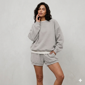 Women Daily <b>Mock</b> <b>Neck</b> <b>Top</b> And Shorts Set Light Fabric Relaxed Fit Easy Wear Casual Outfit Modern Clothing - Product Image 1