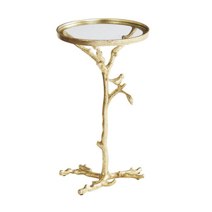 Mesa Auxiliar Redonda Contemporánea de Aluminio con Estantes de Vidrio, Elegante Mesa Decorativa para Sala de Estar - Product Image 3