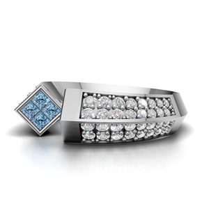 18K Gold Blue Princess Cut Diamond Bypass <b>Ring</b> with Round Pave Stones Luxury Statement <b>Ring</b> - Product Image 2