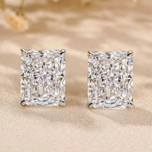 925 Moissanite Classic Radiant Cut 4.0 Carat 4 Prong <b>Set</b> Trendy Women's <b>Stud</b> <b>Earrings</b> Sterling <b>Silver</b> White Yellow Gold Plated - Product Image 5