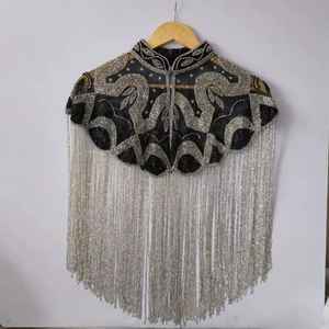 Cape à franges perlées à la main noire et argentée de qualité supérieure pour femme, veste de soirée brodée de créateur pour mariée, vente en gros - Product Image 2