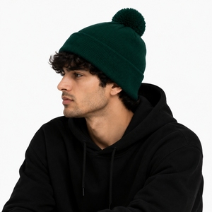 Bonnet unisexe personnalisé, style tricot classique, aspect doux, revers plié, détail pompon, design unisexe, tenue décontractée d'hiver, streetwear - Product Image 3