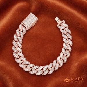 Pulsera de eslabones cubanos de moissanita en oro rosa estilo Miami, pulsera de cadena de lujo con incrustaciones de circonitas para hombre y mujer, regalo. - Product Image 4