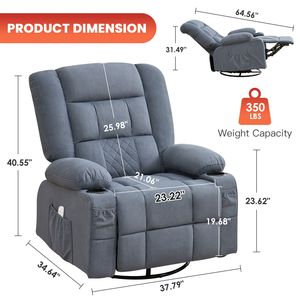 Fauteuil inclinable 4 points 3D avec massage par pétrissage et chaleur, fonction balancelle, idéal pour salon, 2 places - Product Image 5