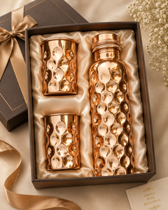 Hammered Copper Water Bottle Set with 2 Glasses Modern Luxury Design Portable <b>Drinkware</b> for Gifting from direct manufacturer - Product Image 3