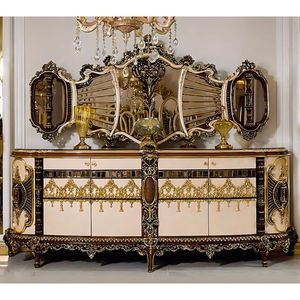 Royal Luxury Solid Teak Wood Console Table Matching <b>Wall</b> <b>Mirror</b> Gold Carved Sideboard Cabinet Living Room Furniture <b>Set</b> - Product Image 1