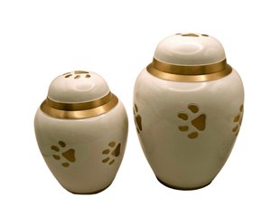 Elegante Urna Funeraria de Cerámica Blanca para Mascotas con Huellas de Patas – Jarra Decorativa para Cenizas con Banda Dorada y Tapa Segura para Recuerdo - Product Image 5